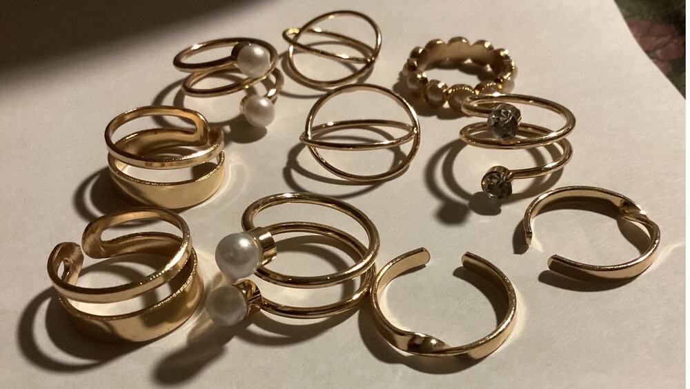4064 NWOP Set of 10 Gold Stacking Rings Bohemian Style Gold Ring Set